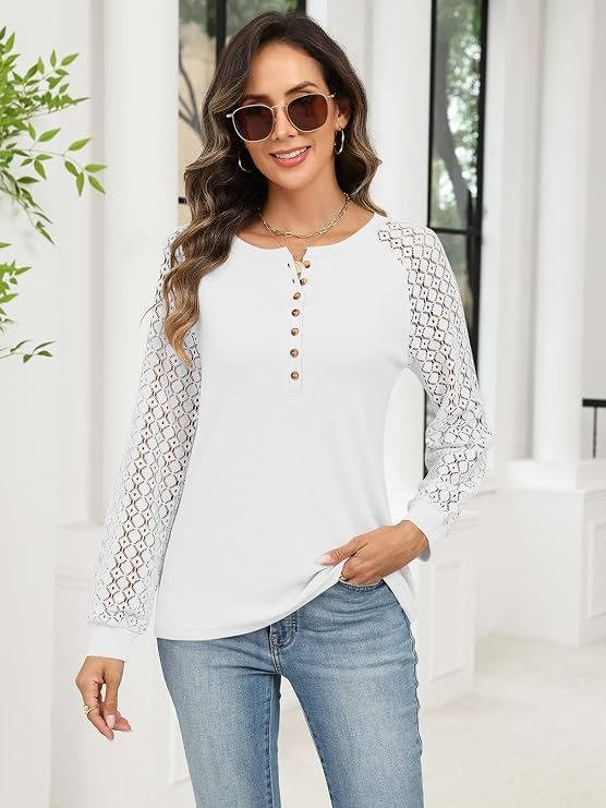 Women's Lace Long Sleeve Tops, Henley Shirts, Casual Blouses, T-Shirts, Fall Clothes