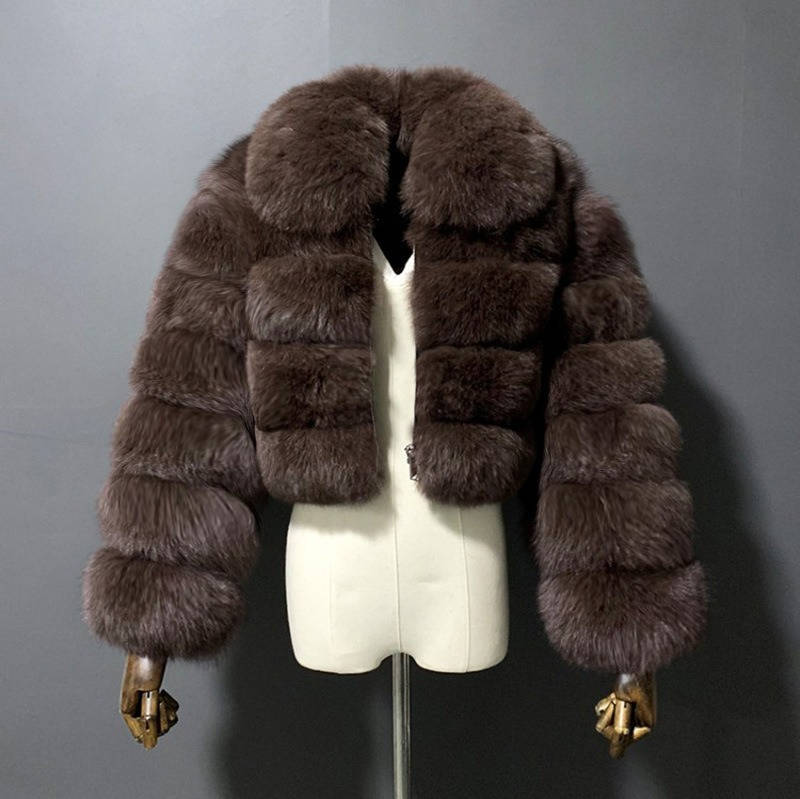 Womens Faux Fur Cropped Jacket, Fluffy Teddy Puffer Coat, Zip Up Warm Winter Jacket