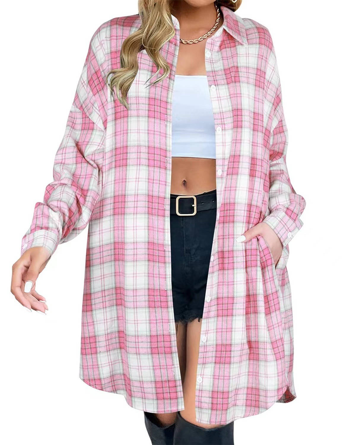 Womens Flannel Dress, Long Sleeve Button Down Shirt, Casual Fall Jacket Top