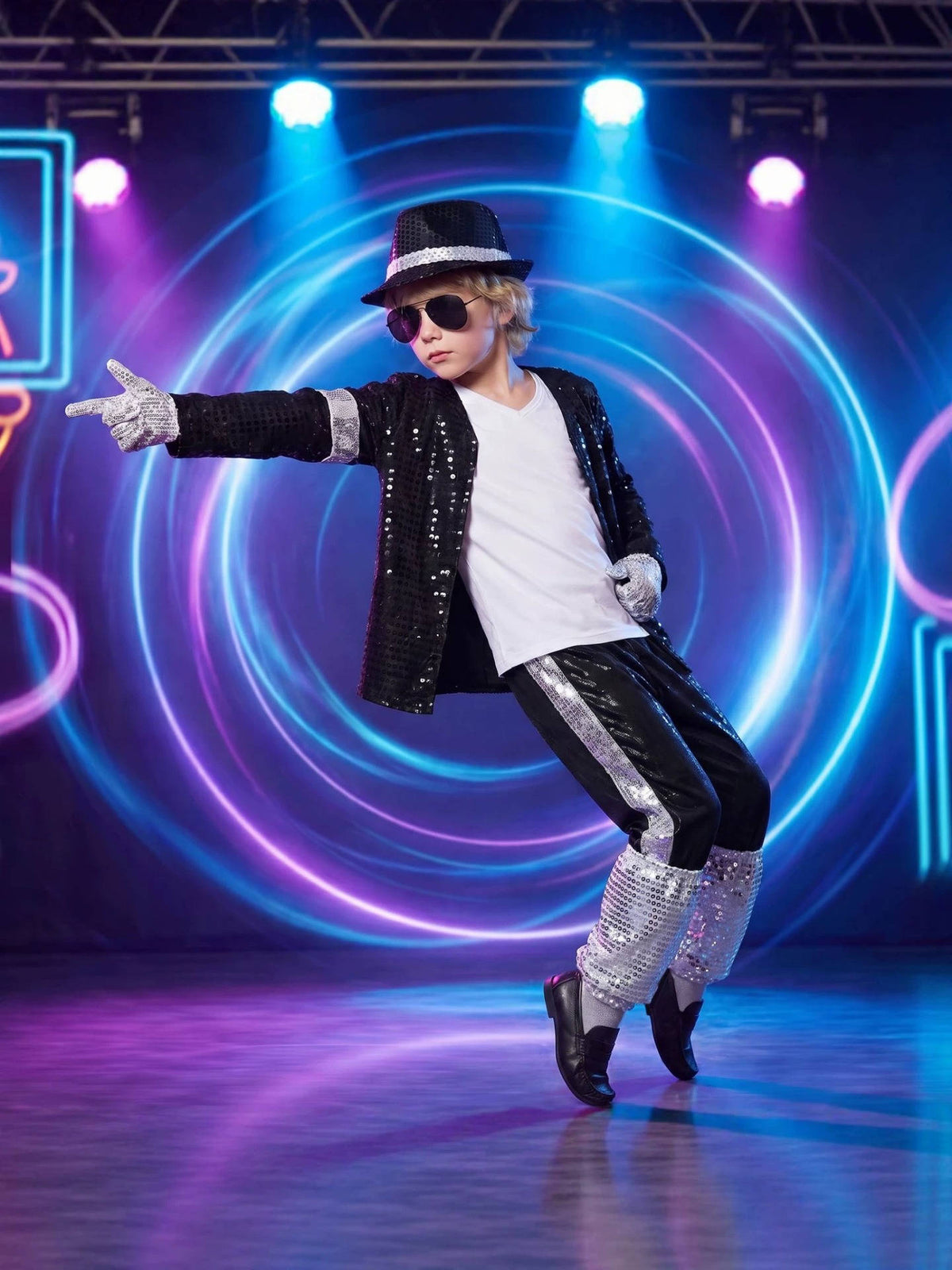 Kids Dance Star Costume for Boys, 80s 90s Pop Stage Halloween Outfit for Dance Parties and Costume Events