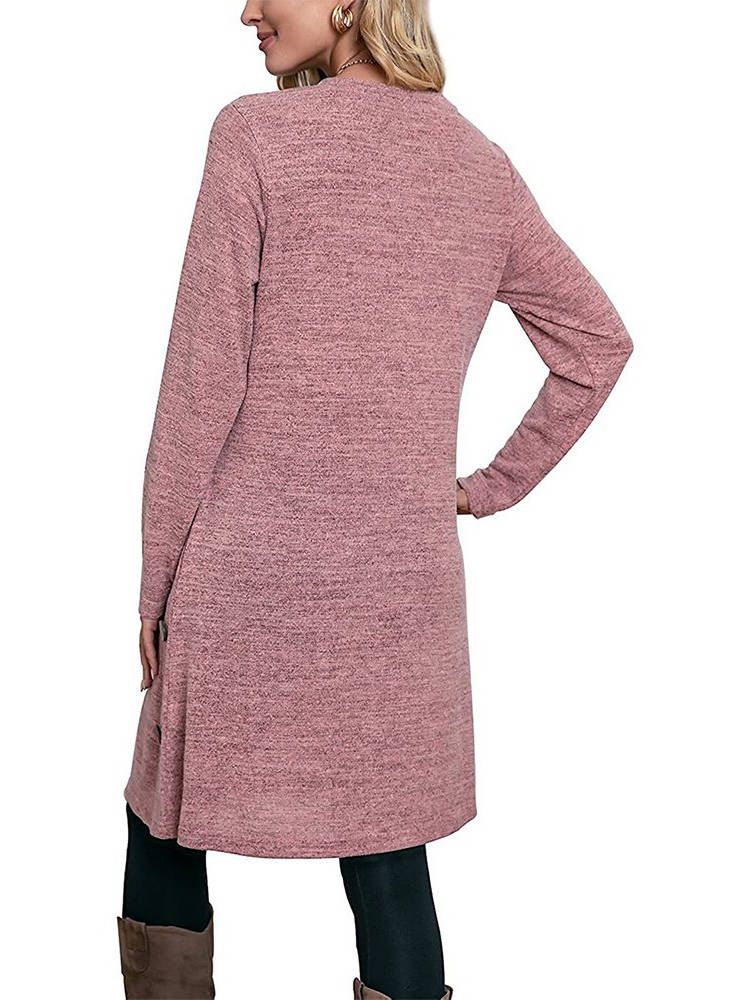 Womens Fall Dress, Crew Neck Long Sleeve Dress, Casual Midi Dress with Pockets