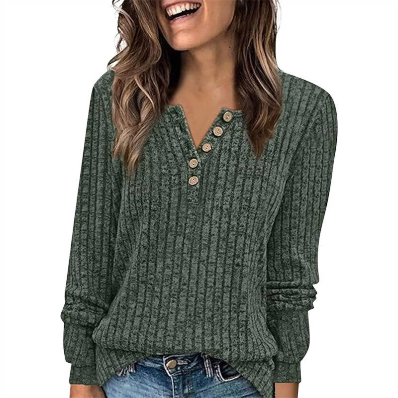 Ribbed Long Sleeve Henley Shirts for Women, Soft Lightweight Sweater, Loose Fit Office Work Casual Daily Wear Tunic, Fall Winter Outfit