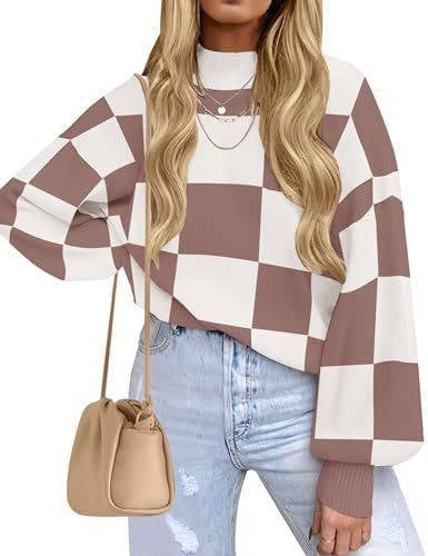 Women's 2026 Fall Fashion Turtleneck Sweater, Long Sleeve Striped Ribbed Knit Loose Pullover Sweater Top
