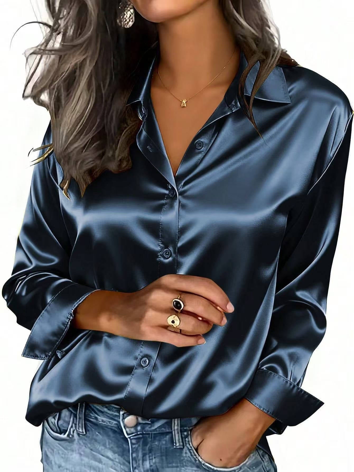 Satin Blouses for Women, Silk Button Down Shirts, Long Sleeve Business Casual Top