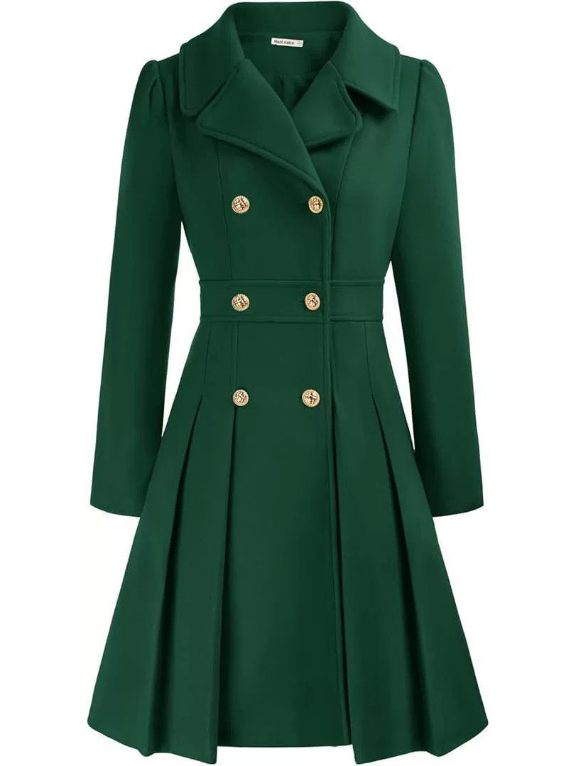 Womens Double Breasted Trench Coat, Thick A Line Peacoat, Notch Lapel with Pockets