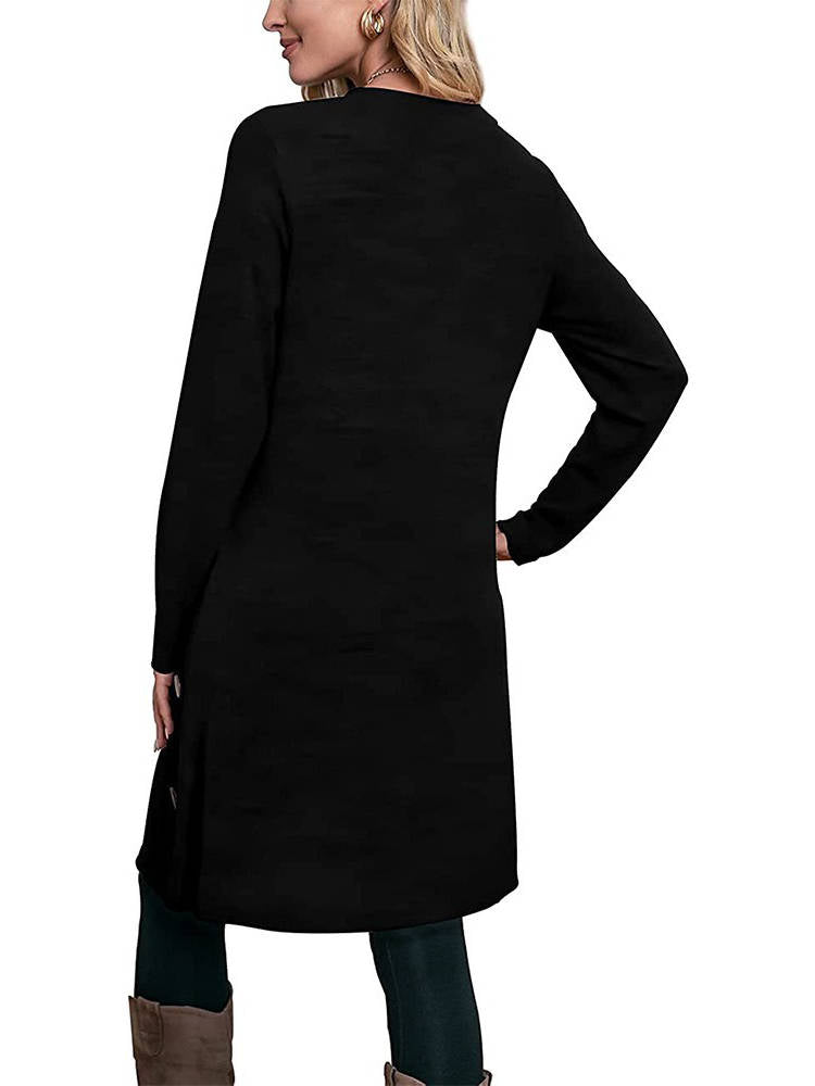 Womens Fall Dress, Crew Neck Long Sleeve Dress, Casual Midi Dress with Pockets