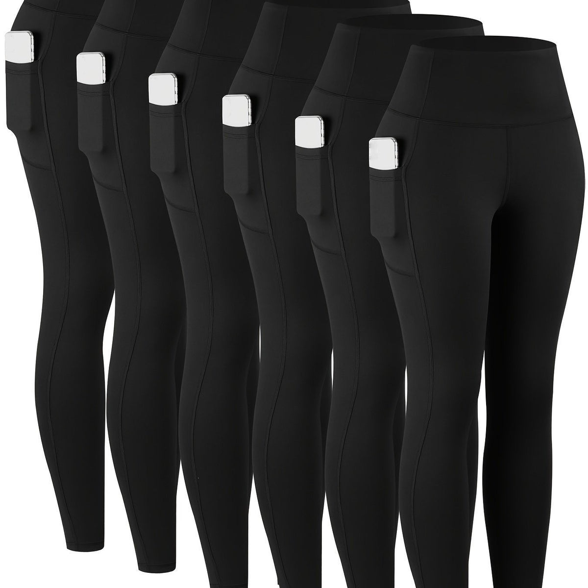 Womens Leggings with Pockets, 6 Pack Soft High Waisted Tummy Control Workout Yoga Pants