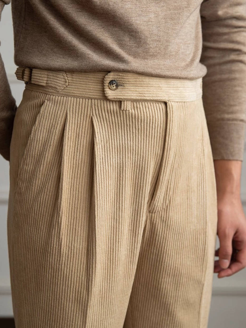 Mens Corduroy Dress Pants, Classic Fit, Soft Ribbed Fabric Formal Casual Trousers