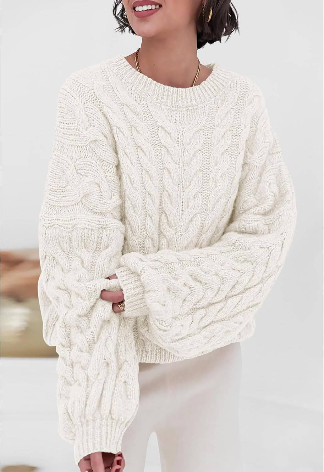 Womens Sweaters, Fall 2026 Cable Knit Long Sleeve Crewneck Oversized Chunky Pullover