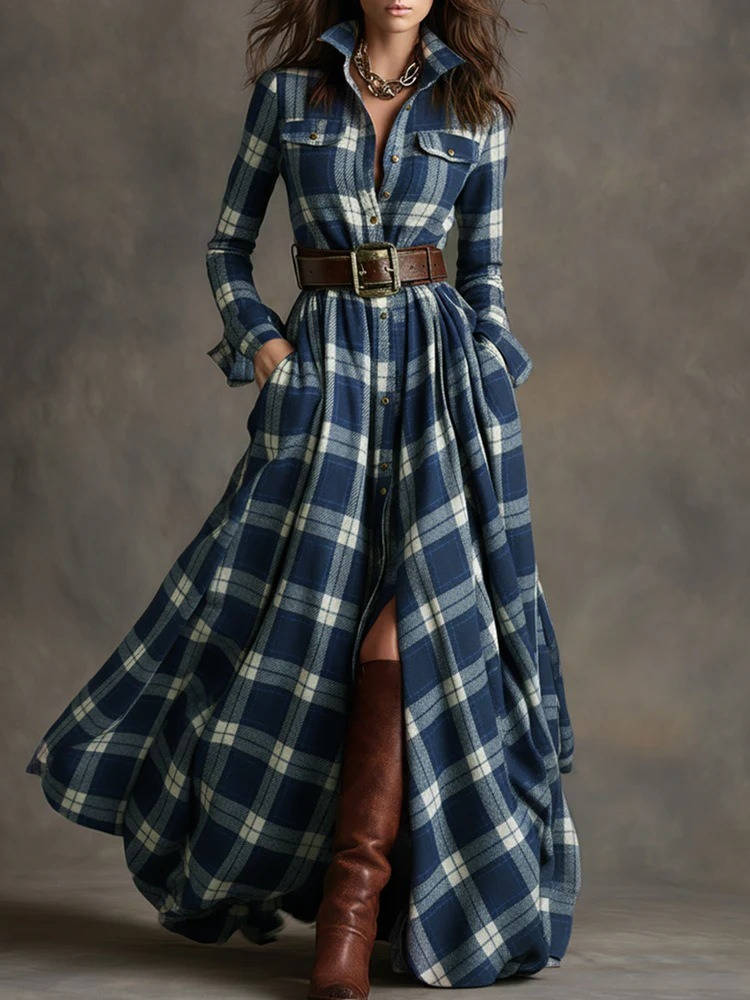 Women's Shirt Dress, Classic Button Up, Belted Waist, Elegant Casual Dress