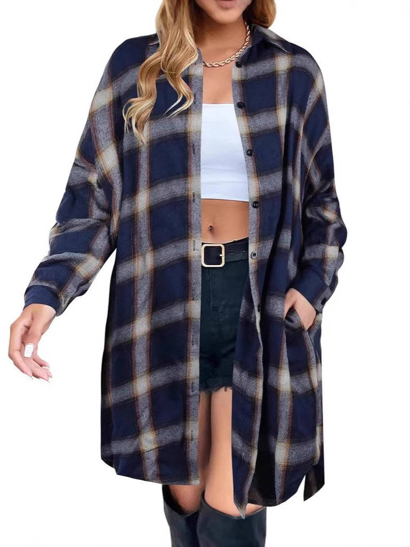 Womens Flannel Dress, Long Sleeve Button Down Shirt, Casual Fall Jacket Top