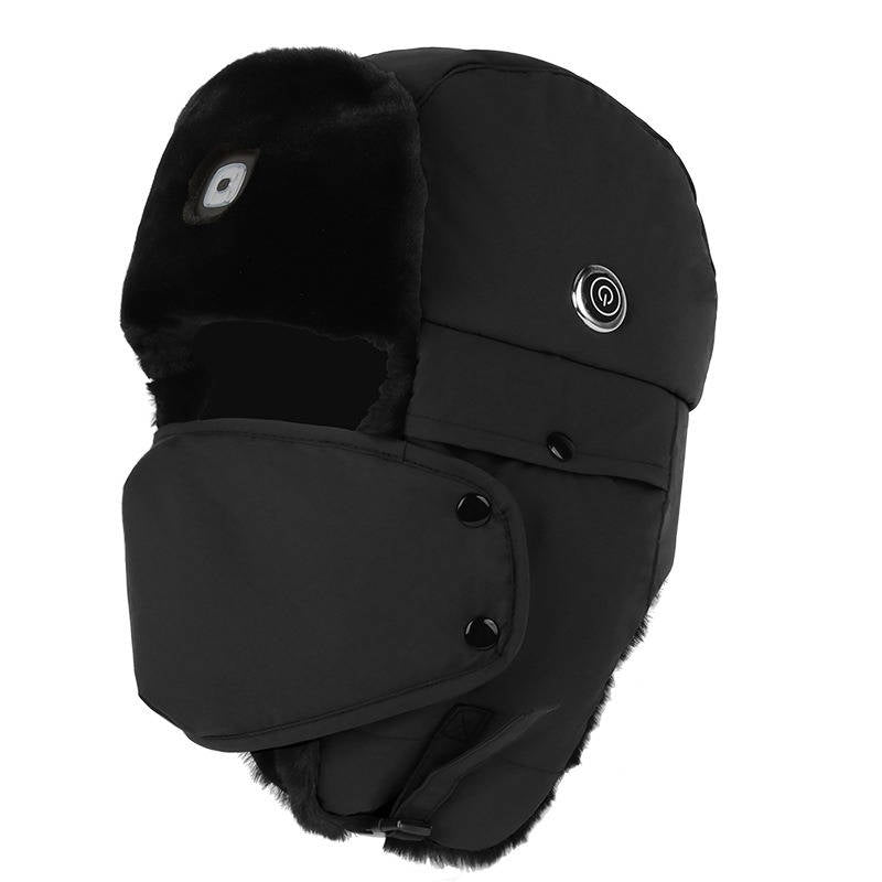 Heated Trapper Hat for Men, Rechargeable Winter Hat with LED Light, Faux Fur Ushanka Hunting Cap for Outdoor Use