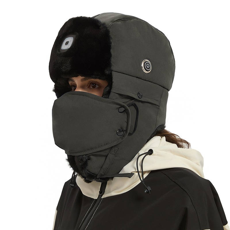 Heated Trapper Hat for Men, Rechargeable Winter Hat with LED Light, Faux Fur Ushanka Hunting Cap for Outdoor Use