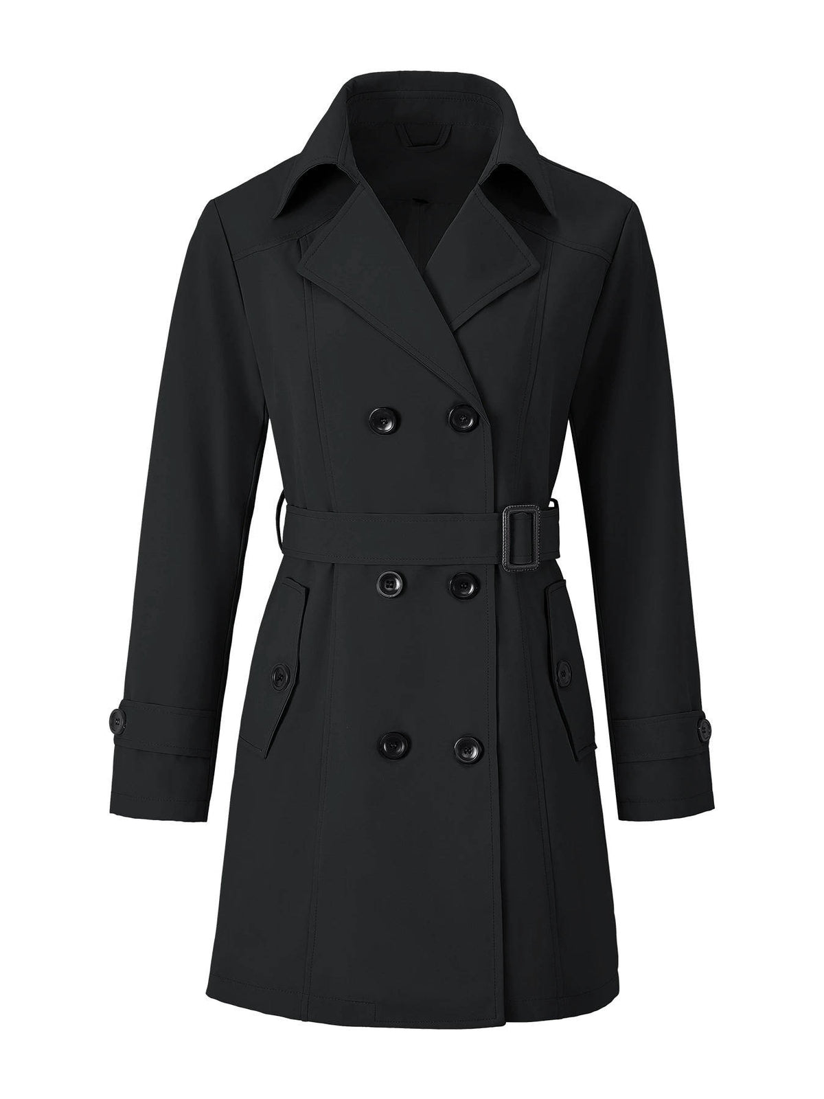 Womens Trench Coat, Classic Lapel, Belted Outerwear