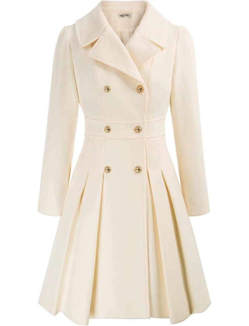 Womens Double Breasted Trench Coat, Thick A Line Peacoat, Notch Lapel with Pockets