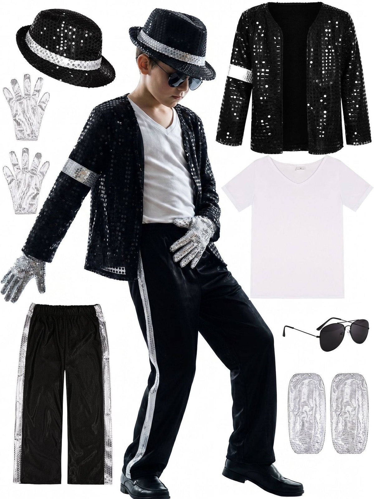 Kids Dance Star Costume for Boys, 80s 90s Pop Stage Halloween Outfit for Dance Parties and Costume Events