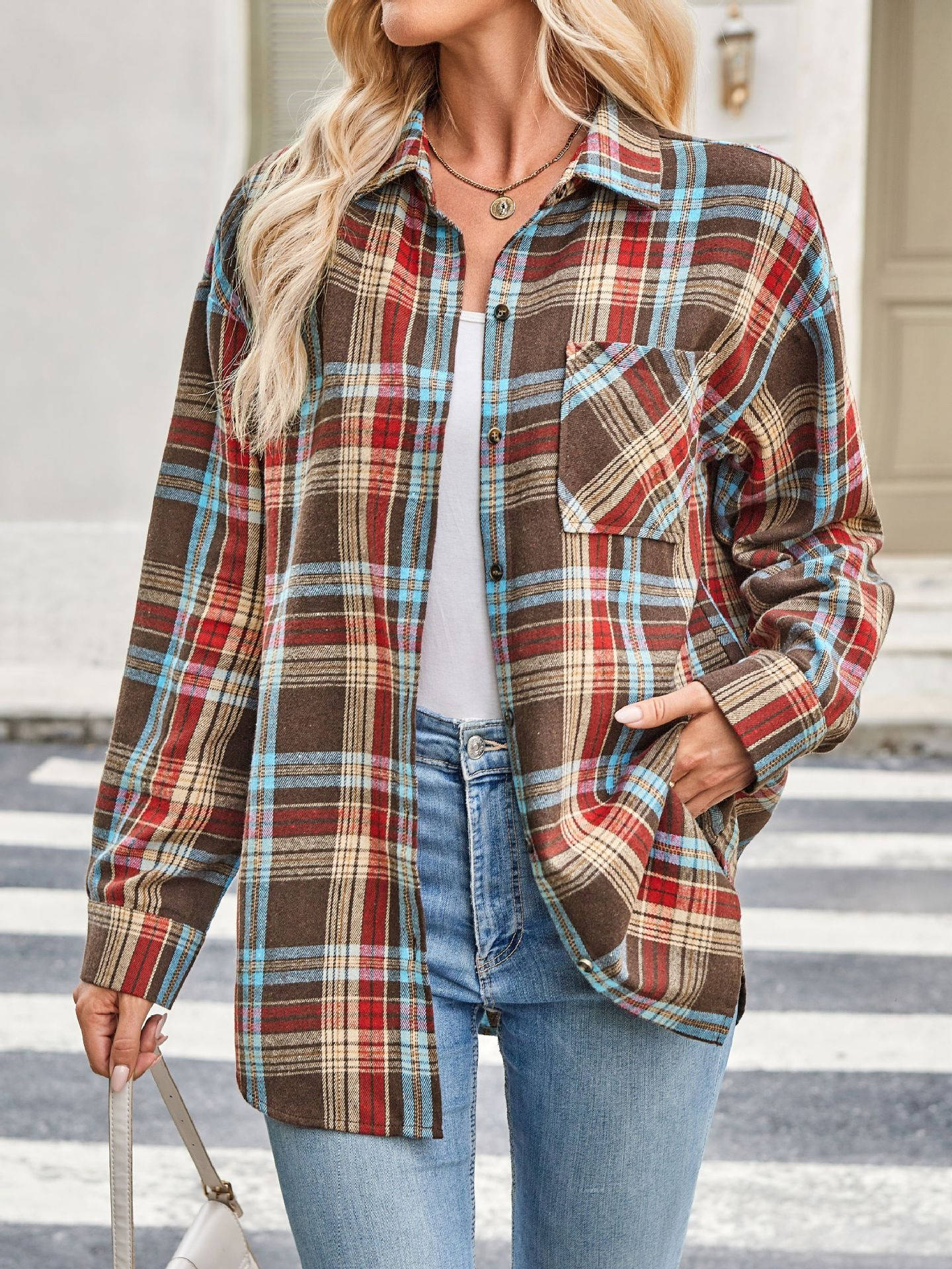 Plaid Flannel Shirts for Women, Buffalo Plaid Oversized Long Sleeve Casual Button Down Blouse Top
