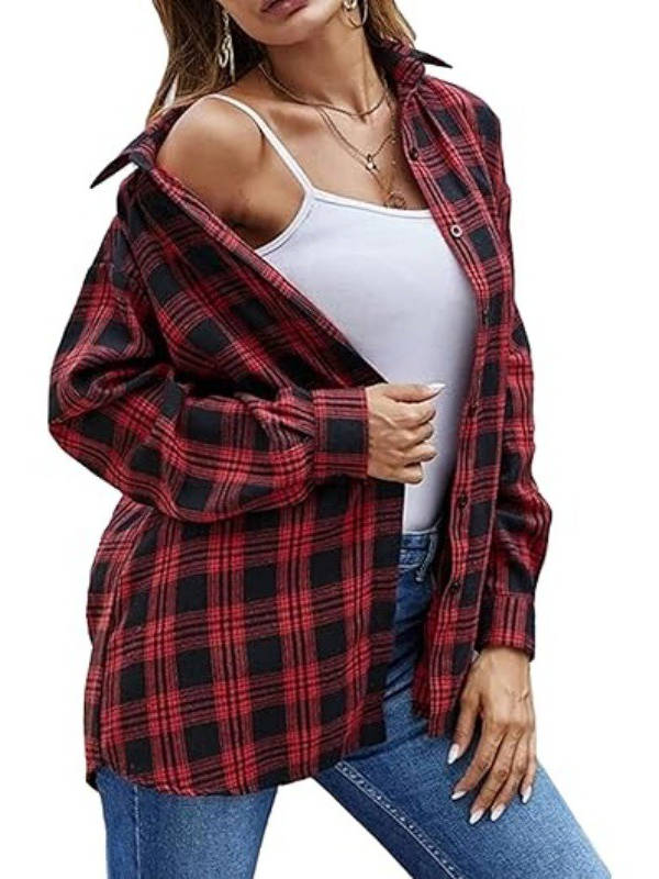 Women's Flannel Plaid Shirts, Oversized Button Down Shirt, Casual Flannel Blouse Top