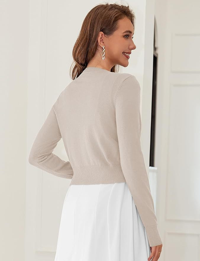 Cropped Cardigan Bolero Shrug for Women, Button Down Long Sleeve Knit Sweater for Dresses and Jeans