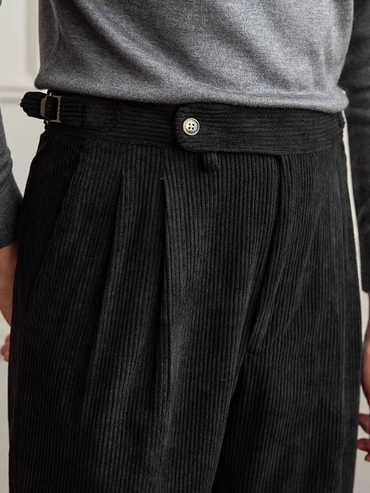 Mens Corduroy Dress Pants, Classic Fit, Soft Ribbed Fabric Formal Casual Trousers