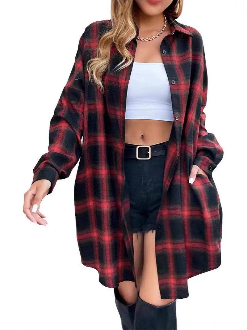 Womens Flannel Dress, Long Sleeve Button Down Shirt, Casual Fall Jacket Top