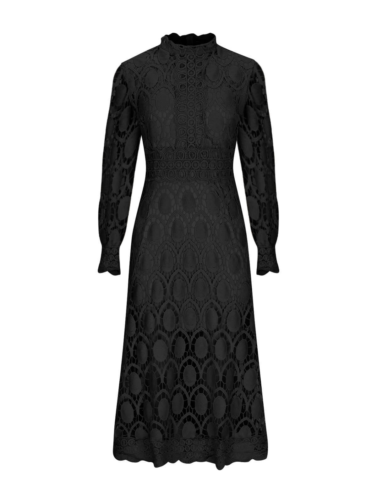 Womens Camille Openwork Midi Dress, Elegant Cutout Knit Dress, Stylish Casual Occasion Wear