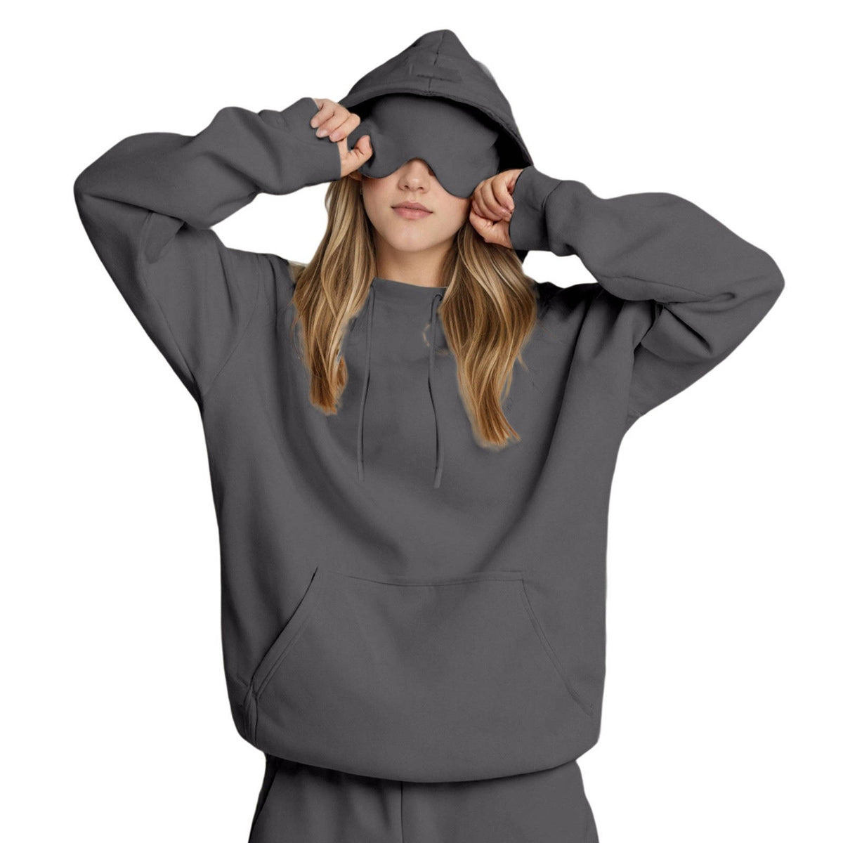 Womens Hoodie, Pullover Sweatshirt with Built In Eye Mask, Long Sleeve Warm Top for Autumn and Winter
