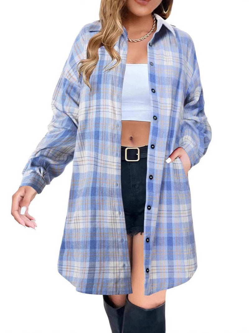 Womens Flannel Dress, Long Sleeve Button Down Shirt, Casual Fall Jacket Top