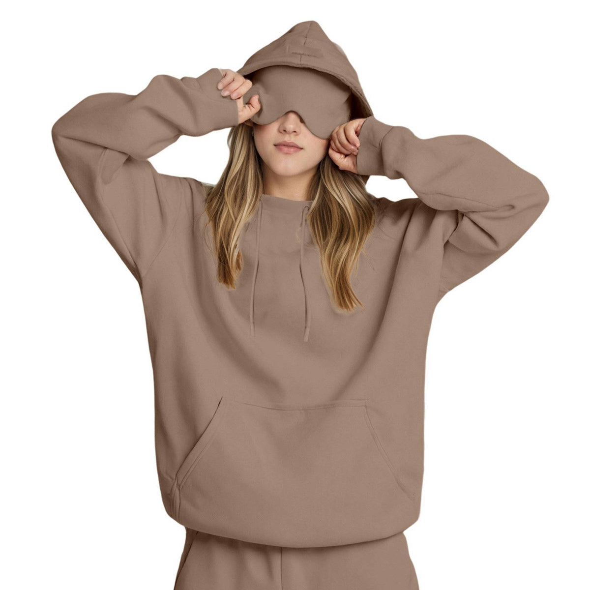 Womens Hoodie, Pullover Sweatshirt with Built In Eye Mask, Long Sleeve Warm Top for Autumn and Winter
