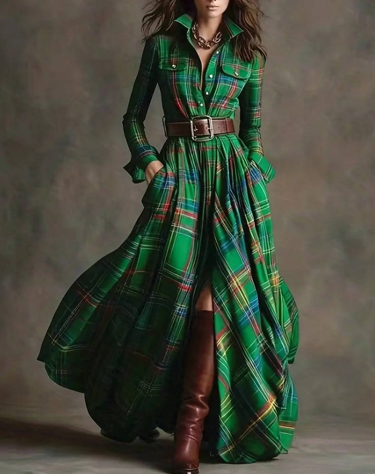 Women's Shirt Dress, Classic Button Up, Belted Waist, Elegant Casual Dress