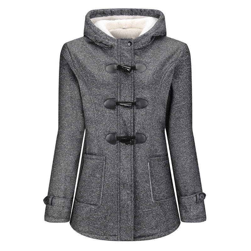 Womens Sherpa Lined Winter Jacket, Hooded Fleece Duffle Coat with Toggle Closure