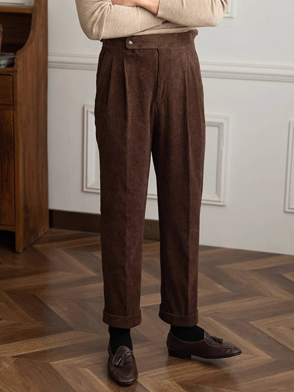 Mens Corduroy Dress Pants, Classic Fit, Soft Ribbed Fabric Formal Casual Trousers