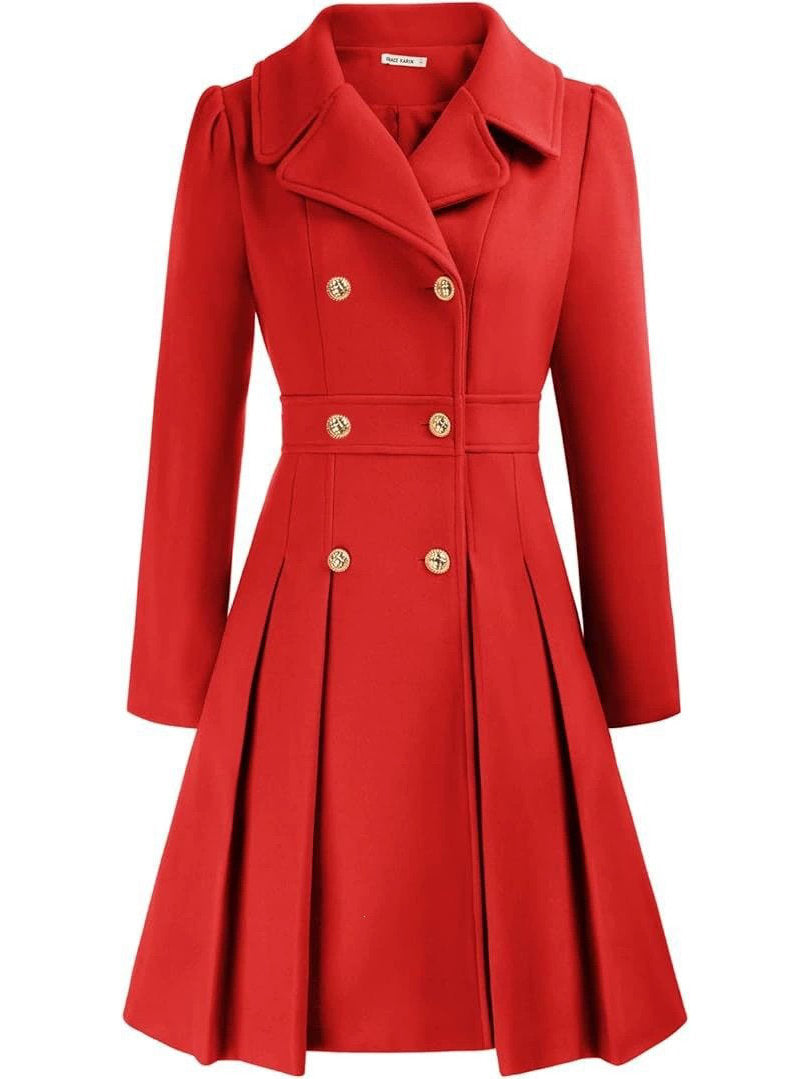 Womens Double Breasted Trench Coat, Thick A Line Peacoat, Notch Lapel with Pockets