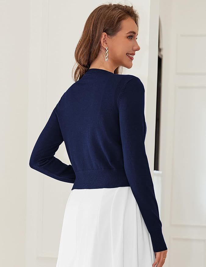 Cropped Cardigan Bolero Shrug for Women, Button Down Long Sleeve Knit Sweater for Dresses and Jeans