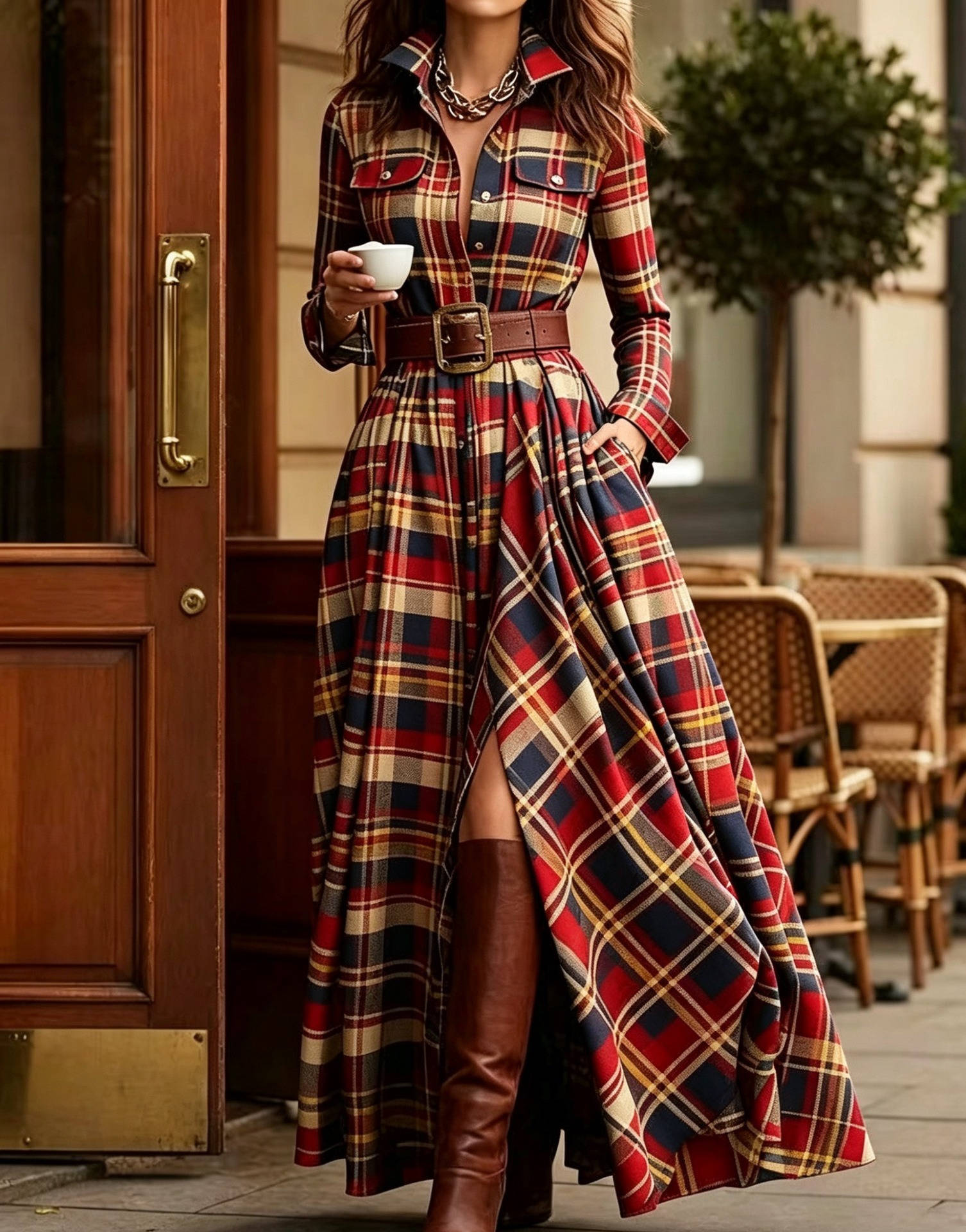 Women's Shirt Dress, Classic Button Up, Belted Waist, Elegant Casual Dress