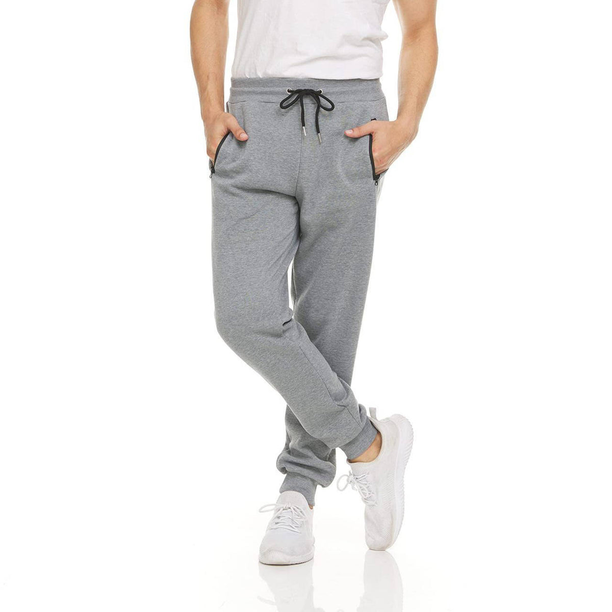 Mens Sweatpants 3 Pack, Fleece Athletic Joggers, Workout Pants with Zipper Pockets