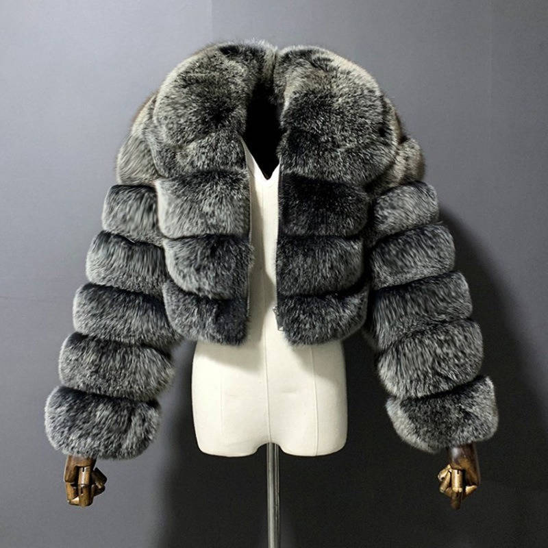 Womens Faux Fur Cropped Jacket, Fluffy Teddy Puffer Coat, Zip Up Warm Winter Jacket