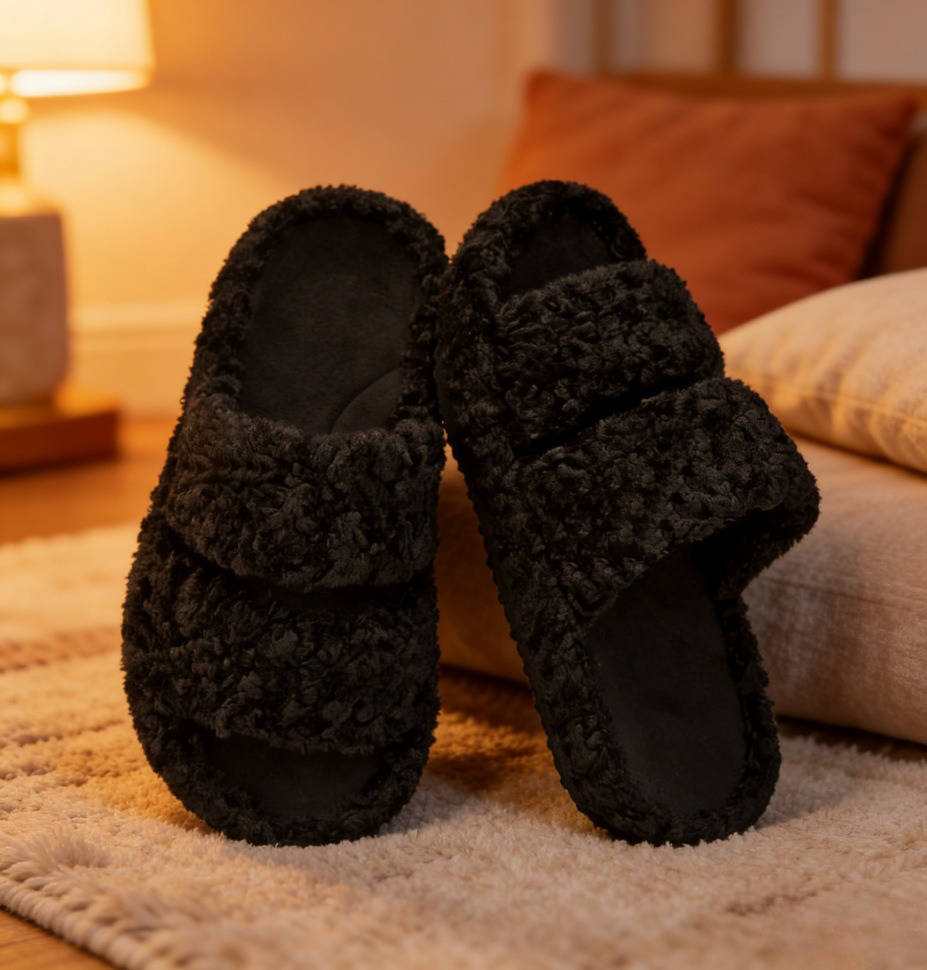 Women's Fuzzy Open Toe Slippers, Memory Foam Indoor House Shoes, Anti Slip Lightweight Indoor Outdoor Slippers