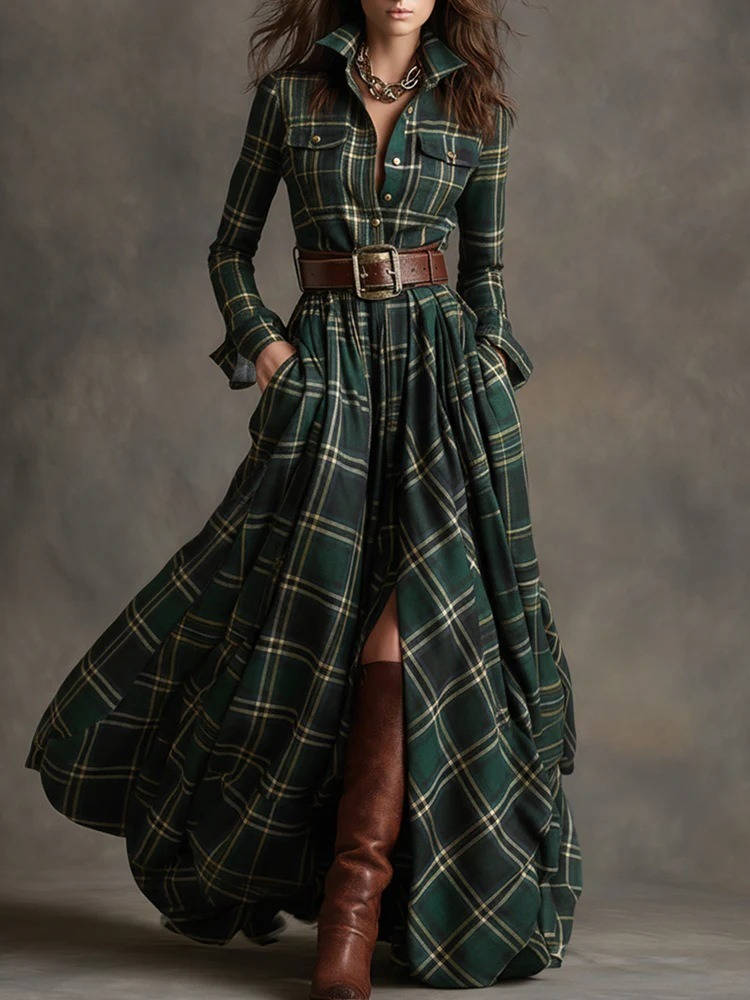 Women's Shirt Dress, Classic Button Up, Belted Waist, Elegant Casual Dress