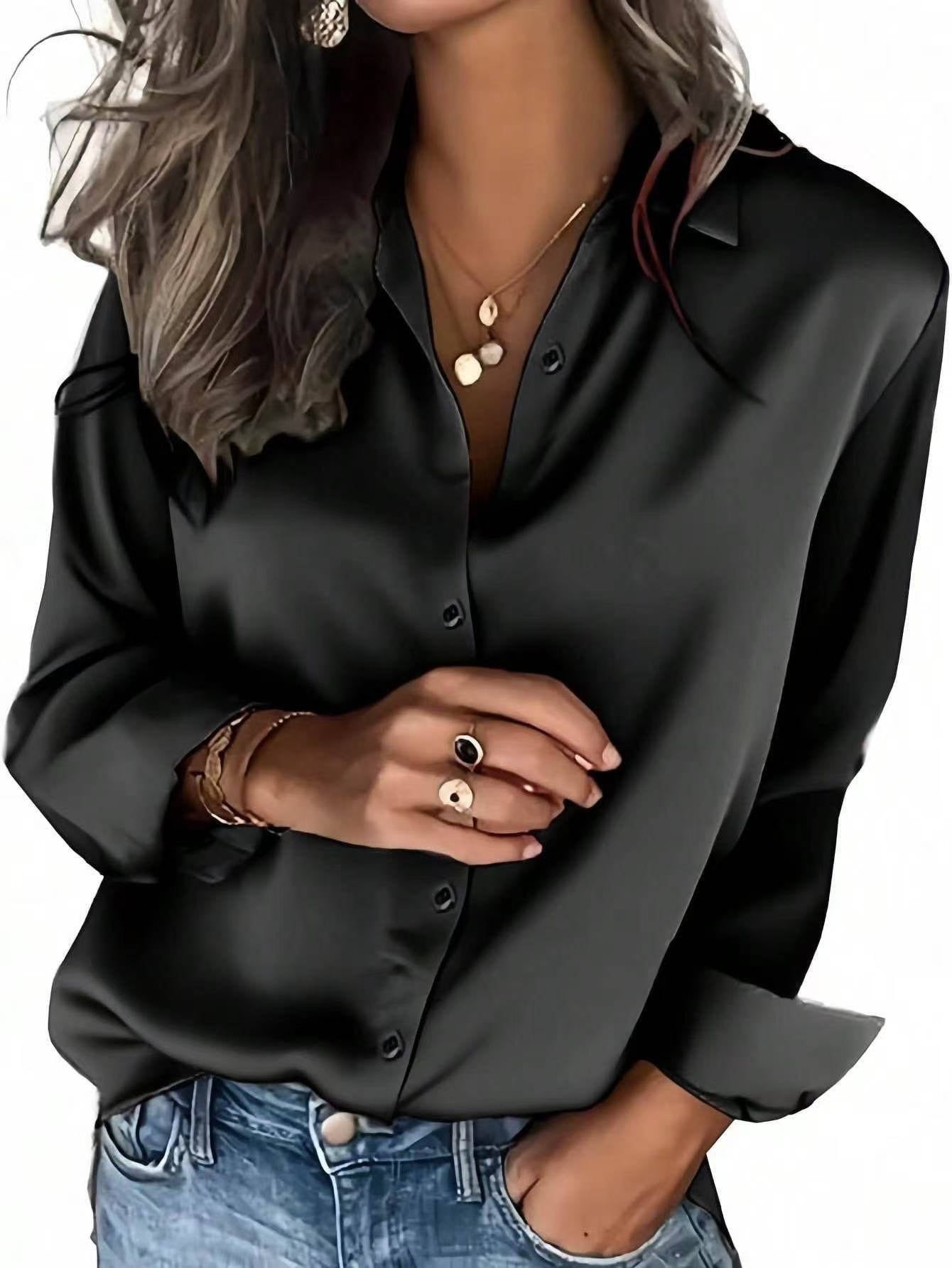 Satin Blouses for Women, Silk Button Down Shirts, Long Sleeve Business Casual Top