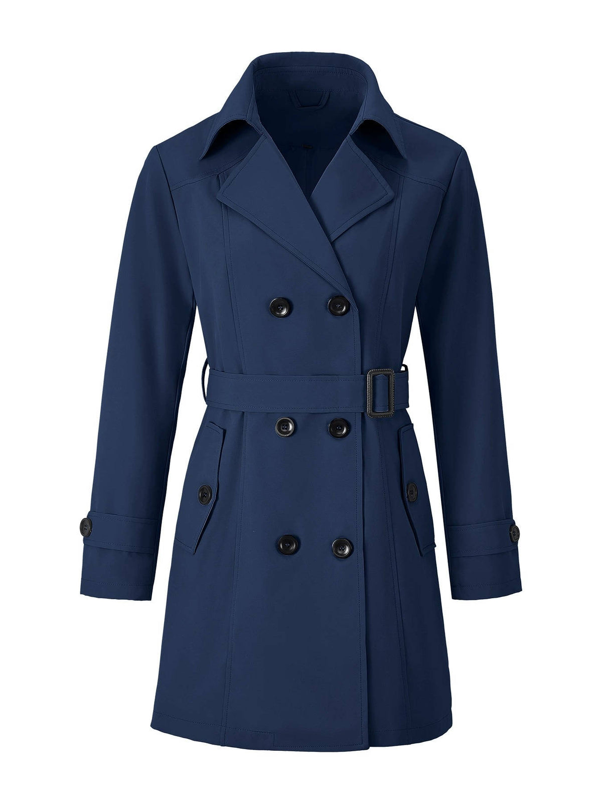 Womens Trench Coat, Classic Lapel, Belted Outerwear