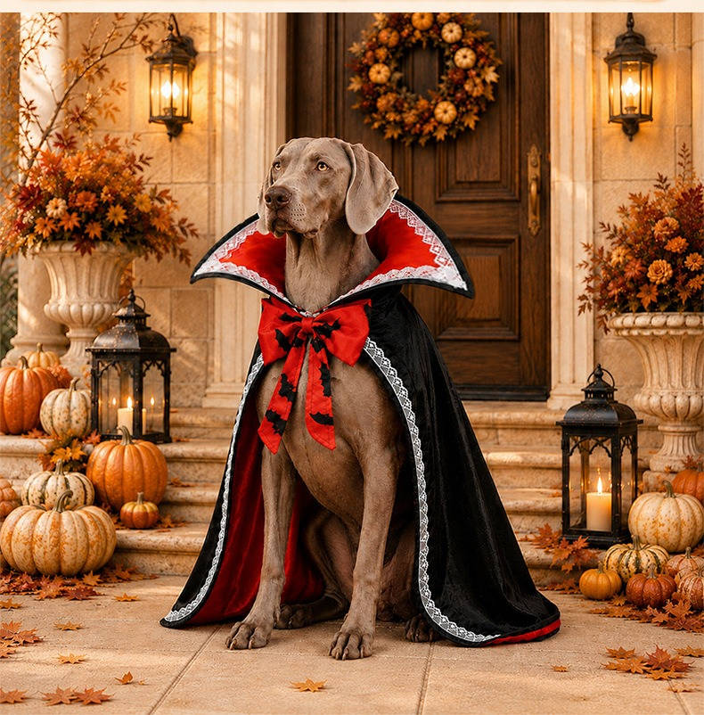 Halloween Vampire Dog Cape, Spooky Pet Costume for Dogs and Halloween Parties