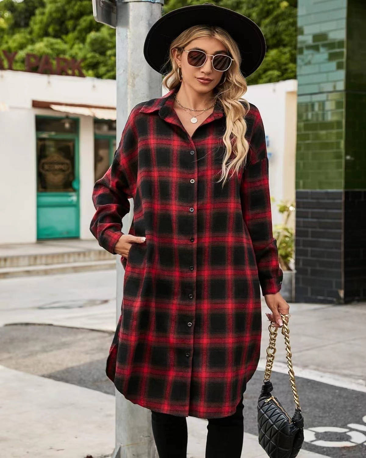 Womens Flannel Dress, Long Sleeve Button Down Shirt, Casual Fall Jacket Top