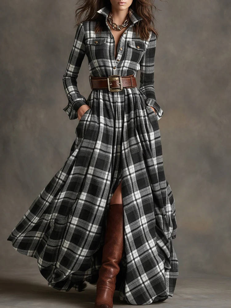 Women's Shirt Dress, Classic Button Up, Belted Waist, Elegant Casual Dress