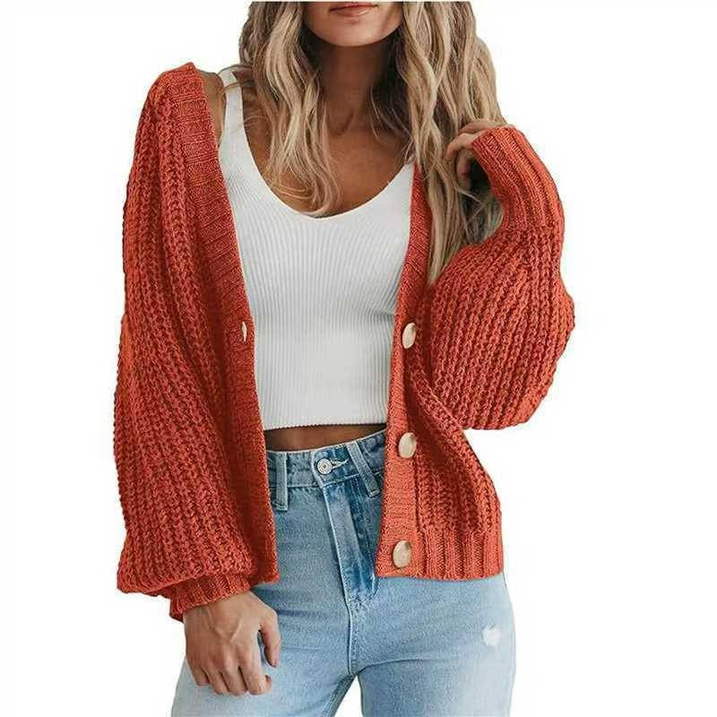 Women's Chunky Knit Open Front Sweater, Long Sleeve Button Loose Short Cardigan Outerwear Coat