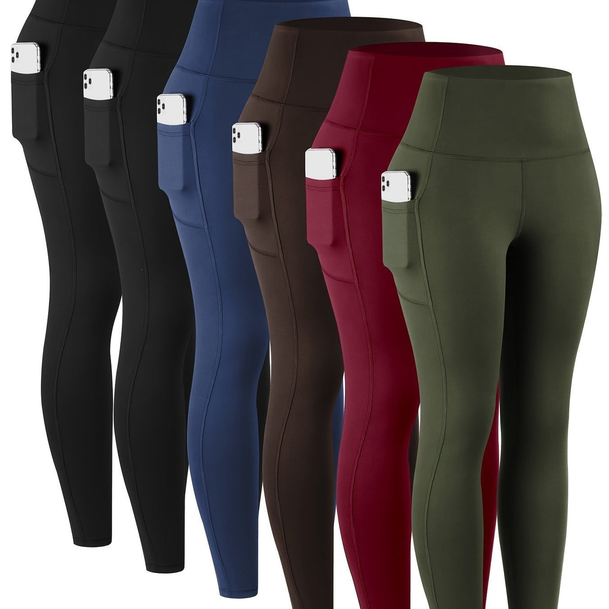 Womens Leggings with Pockets, 6 Pack Soft High Waisted Tummy Control Workout Yoga Pants