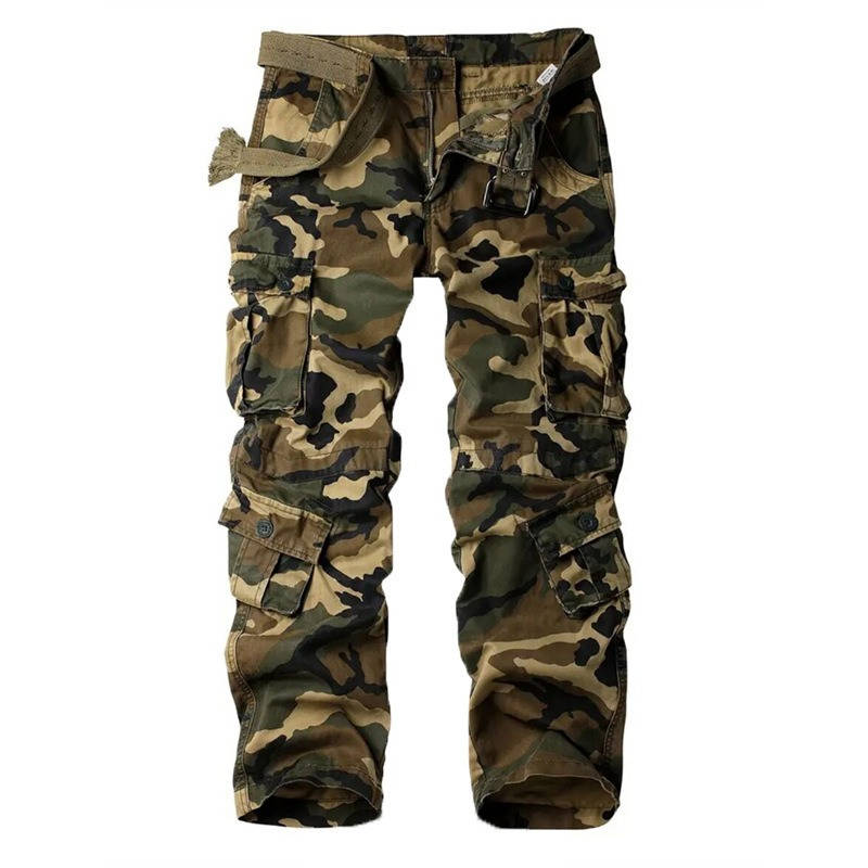 Mens Camouflage Cargo Pants, Cotton Tactical Ripstop Work Pants with  8 Pockets