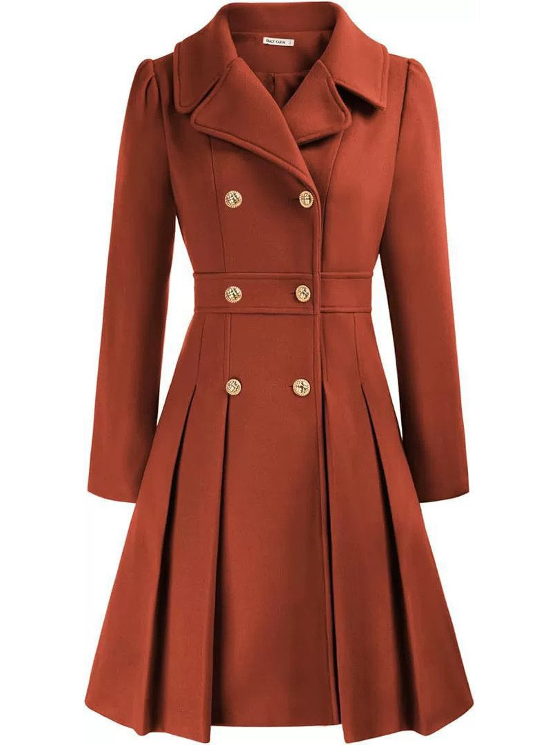 Womens Double Breasted Trench Coat, Thick A Line Peacoat, Notch Lapel with Pockets