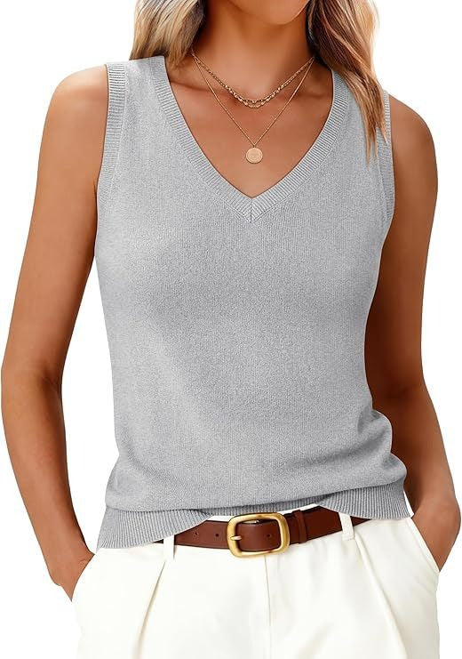 Women's Wool Blend Tank Tops, V Neck Sleeveless Sweater, Business Casual Work Knit Shirt, Slim Fit Summer Outfit