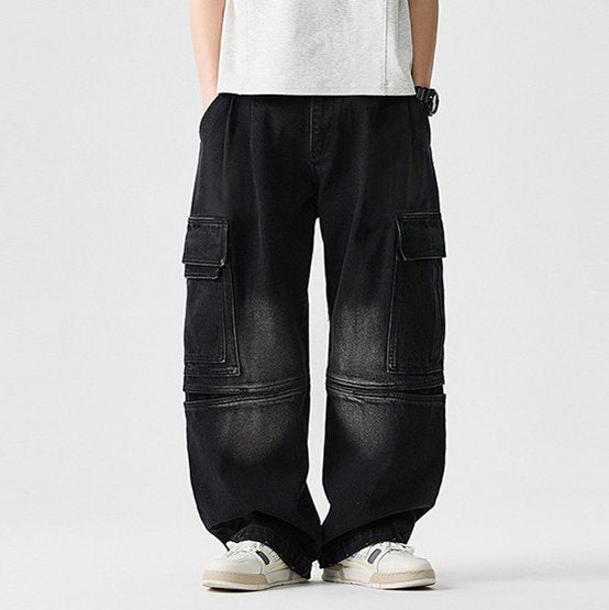 Mens Heavyweight Jeans Cargo Baggy Pants, Durable Loose Fit Cargo Denim for Casual Streetwear